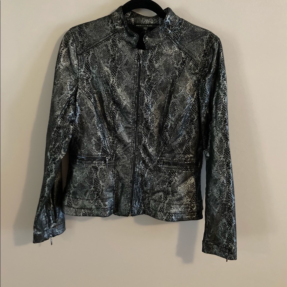 NWOT White House Black Market Jacket. Black and silver snake print